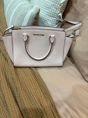 Michael Kors Pale Pink Saffiano Satchel with Gold Hardware